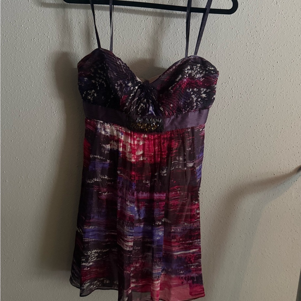 BCBGMaxAzria Strapless Dress in Purple and Red